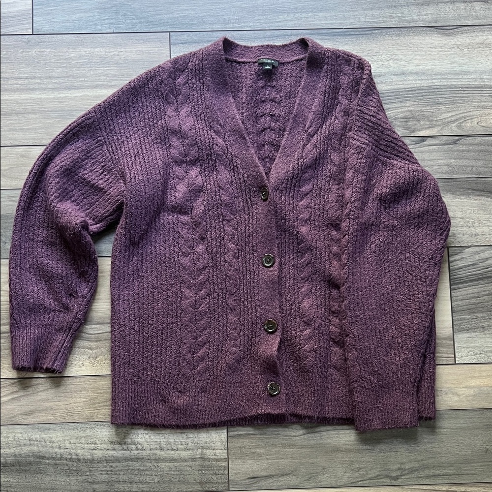 Ann Taylor Deep Purple Cable Knit Cardigan